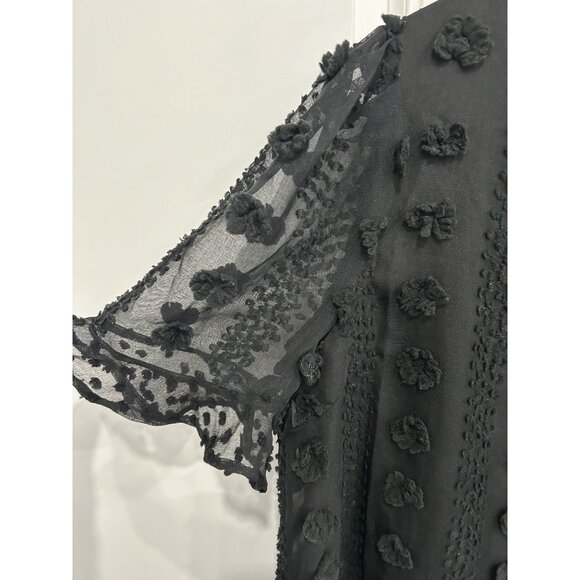 Boohoo Black Textured Polka Dot Floral Sheer Tunic Dress Sz 18 Whimsigoth Fairy - Picture 4 of 9
